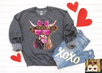 Highland Cow Valentine-  Heather Dark Grey Sweatshirt