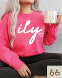 ILY- DTG on a Heliconia Gildan Sweatshirt