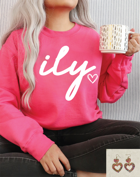 ILY- DTG on a Heliconia Gildan Sweatshirt