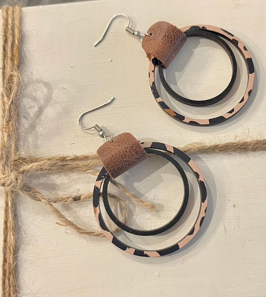 Black & Leopard Wood Double Hoops