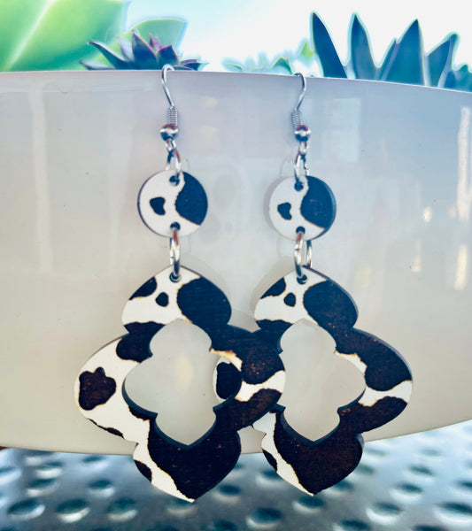 Brown Cow Print Moroccan Wood Earrings