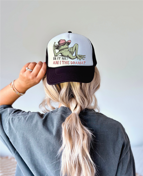 Is It Me?  DTF Printed Black and White Trucker Hat