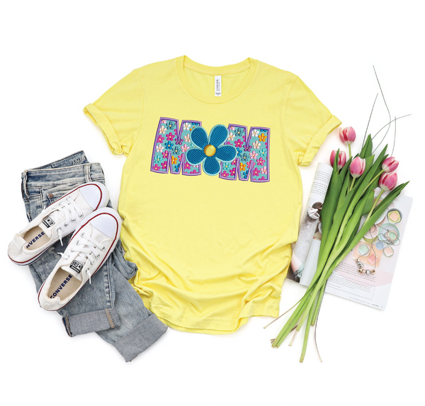 Mom Floral Faux Embroidery Graphic Tee