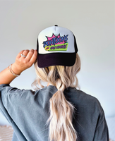 Pontoons and High Noons DTF Printed Black and White Trucker Hat
