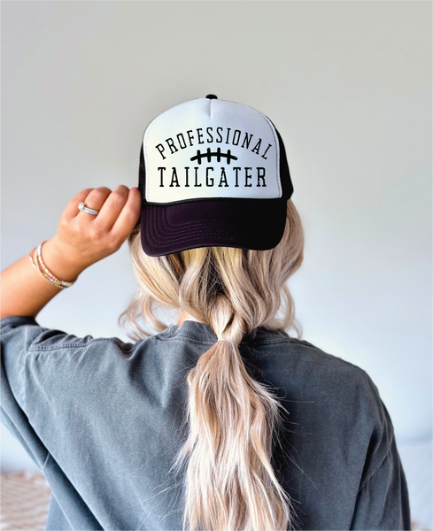 Professional Tailgater DTF PrintedBlack and White Trucker Hat