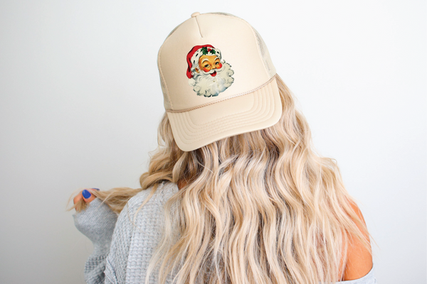 Santa DTF Printed Khaki Trucker Hat