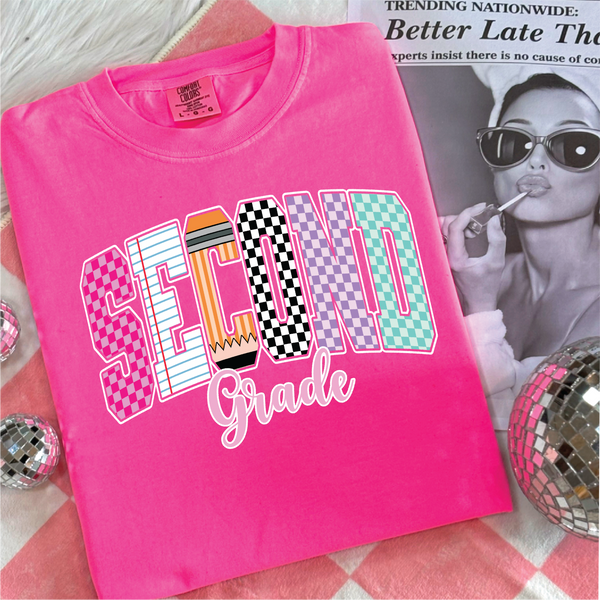 Second Grade Checkered Graphic Tee
