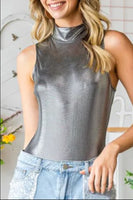 Silver Sexy High Neck Sleeveless Bodycon Metallic Bodysuit