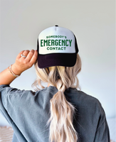 Somebody's Emergency Contact DTF Printed Black & White Trucker Hat