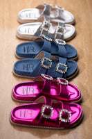 Stellar Rhinestone Buckle Slides in Fuschia