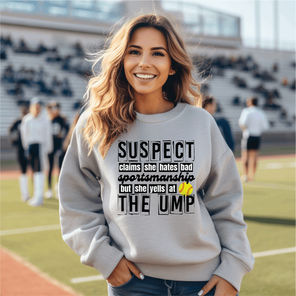 Suspect- softball  on an Athletic Grey Sweatshirt