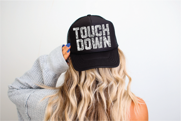Touch Down Grunge  DTF Printed Black Trucker Hat