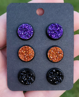 HALLOWEEN HORROR 3 Pack Black Bezel Druzy Earring Set