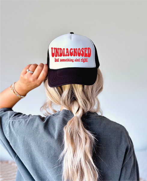 Undiagnosed Red Ink DTF Printed Black and White Trucker Hat