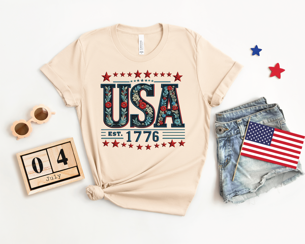 USA Faux Embroidery Patriotic Tee