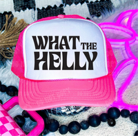 What the Helly DTF Printed Neon Pink and White Trucker Hat