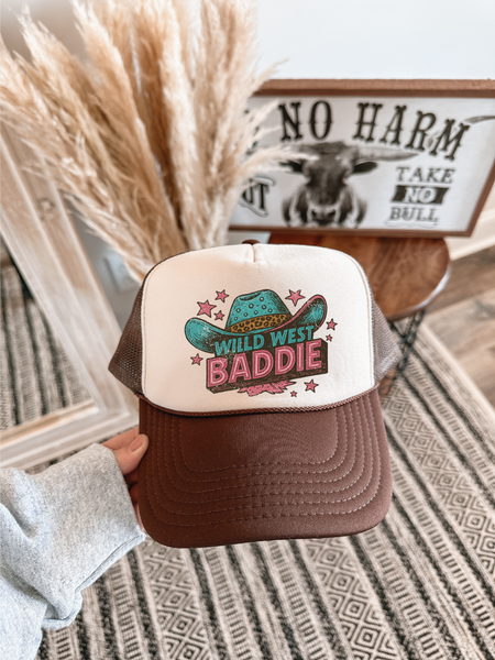 Wild West Baddie DTF Printed Brown and Tan Trucker Hat