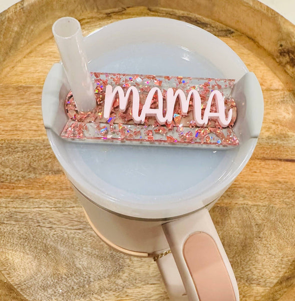 Acrylic Cup Topper- Rose Gold Splatter & Barely Pink: 40oz Mama