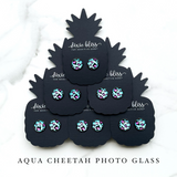 Aqua Cheetah Photo Glass Studs