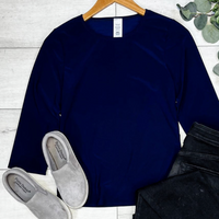 Solid Round Neck Navy Top